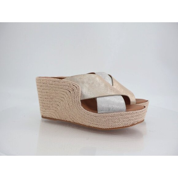 Gentle Souls Porto Slide Sandal Wedge Leather Silver Gold Leather Size 7.5 - Picture 1 of 10